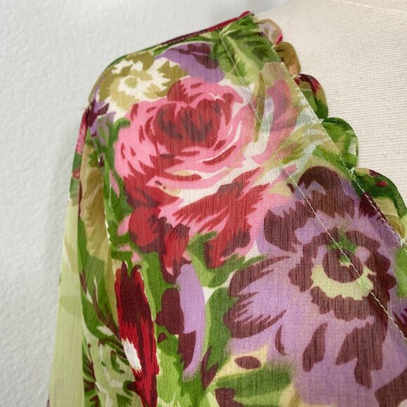 Soft Surrounding Chartreuse Floral Blouse XL Button Front Long Sleeves V-Neck - Picture 3 of 13